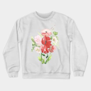 Poppies and Roses, floral watercolor painting Crewneck Sweatshirt